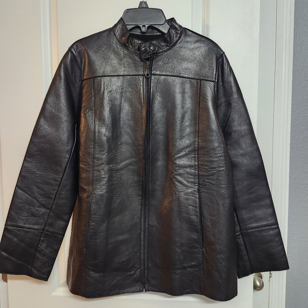 Cynthia Steffe Black Leather Jacket with Fleece Lining Woman's Size Small - Picture 3 of 7
